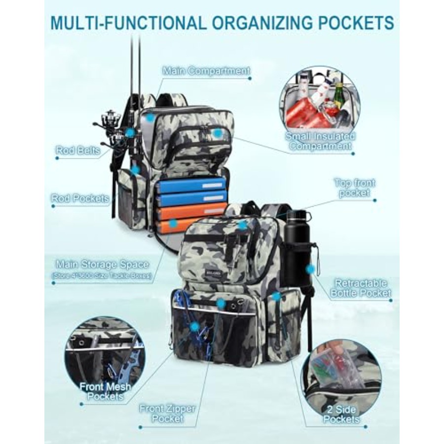 Fishing Backpack with Rod Hold - Fishing Equipment And Gear recensione e prezzo
